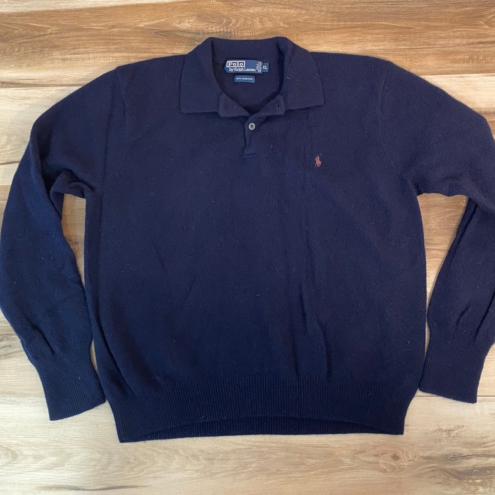 Vintage Polo Ralph Lauren Polo Sweater Mens XL Navy Blue 100% Lambswool